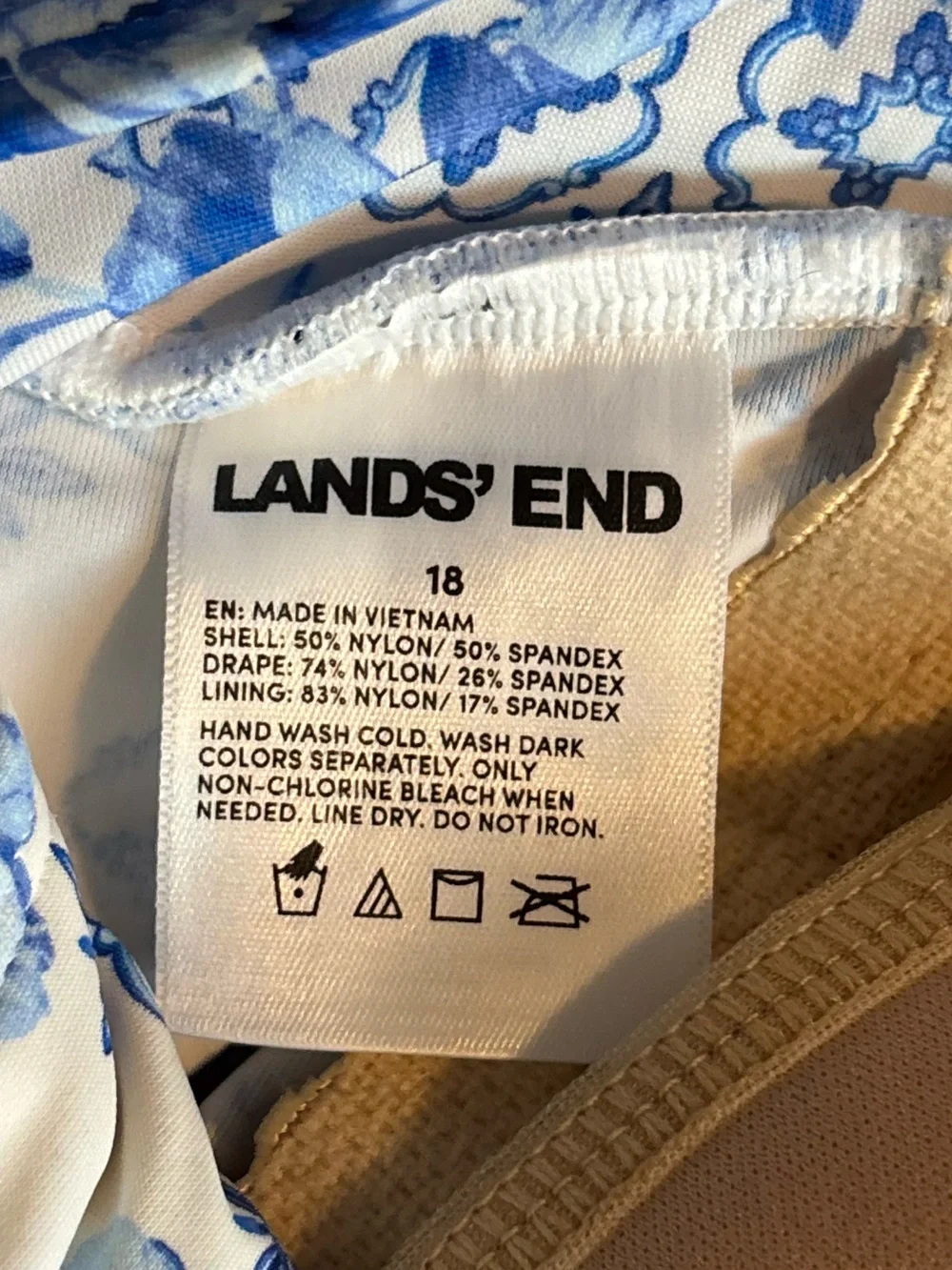 NEW Lands' End SlenderSuit Wrap Swim Dress Swimsuit Bathing Suit White Blue 18